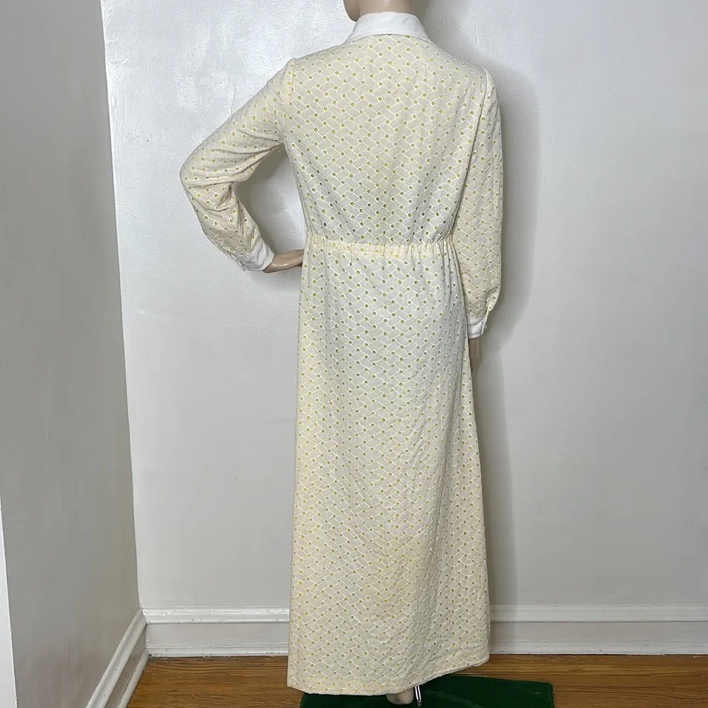 Vintage Maxi White and Yellow Eyelet Dress